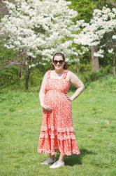 Red and White Floral Dress