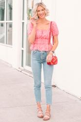 Smocked Waist Top and Agolde Nico Jeans