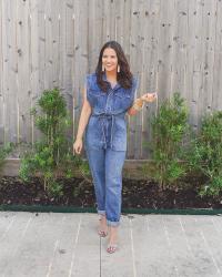 Strong Shoulder Denim Jumpsuit