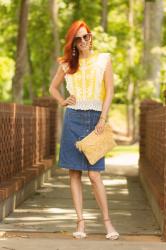 Yellow Blouse with Denim Skirt for Spring