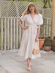 Hen Party Outfit Ideas: White Tiered Cotton Poplin Maxi