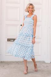 Blue Gingham Midi Dress