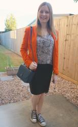 Weekday Wear Linkup: Office Outfits - Printed Tanks, Pencil Skirts and Blazer With Rebecca Minkoff Love Too Bag