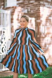 STINE GOYA Jasmine Dress in Wavy Stripes Blue