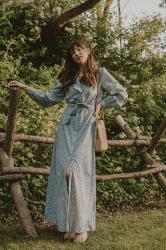 A Blue Floral Prairie Dress and Woven Summer Bag