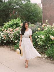 Floaty tiered dress + well fitting straw hat