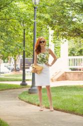 Lemon Print Top with White Denim Skirt