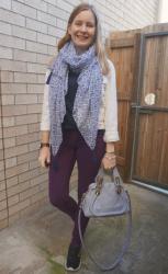 Weekday Wear Link Up: Purple Double Denim Skinny Jeans and Tees Outfits
