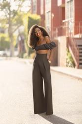 Balloon Sleeve Bikini Top + Pleated High Waist Pants