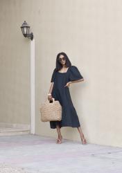 BLACK LINEN MIDI DRESS FOR SUMMER 2021