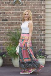 Twirling in a Tiered and Ruffled Maxi Skirt