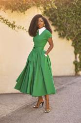 Green Pointed Collar Swing Dress