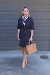 Transitional Style: Denim Shirtdress + Vintage Hermes Scarf Styled Two Ways