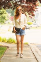 A Favorite Summer Uniform- Denim Shorts, Cami, Linen Blazer