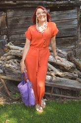 Orange Belted Jumpsuit, Celebrating 10 Years of Blogging + Style With a Smile Link Up
