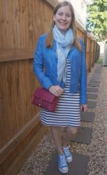 Stripe Dresses, Skull Scarves, Leather Jacket and Converse With Magenta Edie Bag | Weekday Wear Link Up