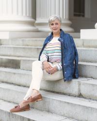 step into fall with a striped tee