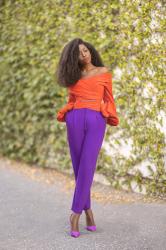 Off Shoulder Blouse + High Waist Pegged Pants