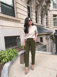 Shoe Swap // Taupe sweater + Olive pull on pants