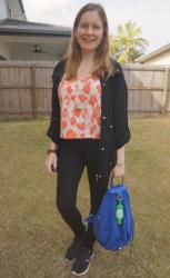 Orange Tees, Black Denim And Blue Julian Backpack