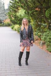 Fall Style: Faux Leather Jacket + Floral Mini Dress