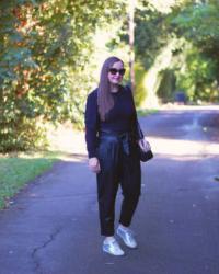 Faux Leather Paperbag Trousers Outfit