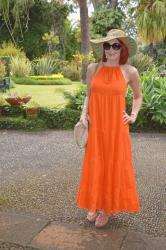 Orange Tiered Maxi Dress and Afternoon in the Botanical Gardens + Style With a Smile Link Up