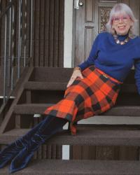 Blue Velvet and Orange Plaid