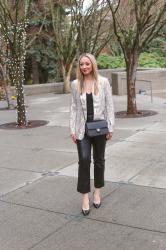 Holiday Outfit Idea: Sequin Blazer + Faux Leather Pants