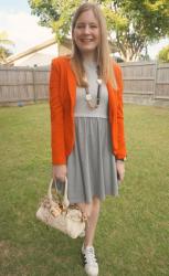 Orange Outfits: Dresses With Statement Necklaces and Cream Chloe Mini Paddington Bag