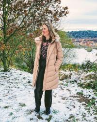 Long Beige Puffer Coat With Sparkles