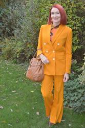 Orange Suit and Retro Print Top + Style With a Smile Link Up