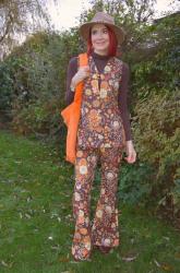 Retro Print Waistcoat Suit and Orange Faux Fur Bag + Style With a Smile Link Up