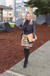 Holiday Style: Drape Front Jacket + Plaid Skirt + OTK Boots