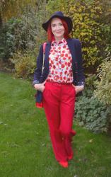 Grenouille Poppy Print Shirt and Red Trousers + Style With a Smile Link Up