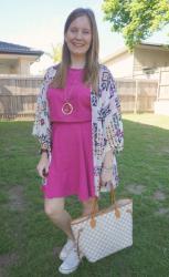 Fuchsia Kmart Dresses and Louis Vuitton Damier Azur Neverfull | Weekday Wear Link Up