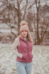 A Dusky Rose Puffer Vest Outfit