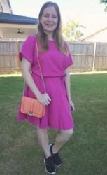 Block Colour Kmart Dresses With Peach Small Love Crossbody Bag | Weekday Wear Link Up