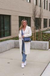 Winter Style: Casual White and Denim with LV Coussin PM
