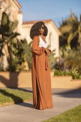 Mocha Duster + Belted Pants Set