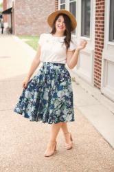 Vintage Inspired Navy Floral Skirt