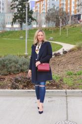 Winter Style: Print Mixing with a Vintage Hermes Scarf + Stripes