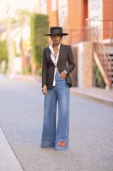 Blazer + Button Down Shirt + Wide Leg Jeans