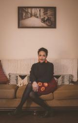 What I Wore: Black Mock Neck Sweater, Wool Skirt with Hand Crocheted Flowers, with Black Brogues