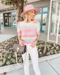 Rainbow Colored Short Sleeve Sweater for Spring