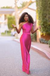 Magenta One Shoulder Maxi Dress