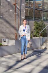 Spring Style: Striped Blazer + Floral Blouse