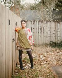 What I Wore: Kantha Cross Front, Tunic, and Faux Leather Leggings