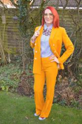 Orange Trouser Suit and Pale Blue Shirt + Style With a Smile Link Up