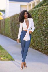 Belted Blazer + High Waist Jeans